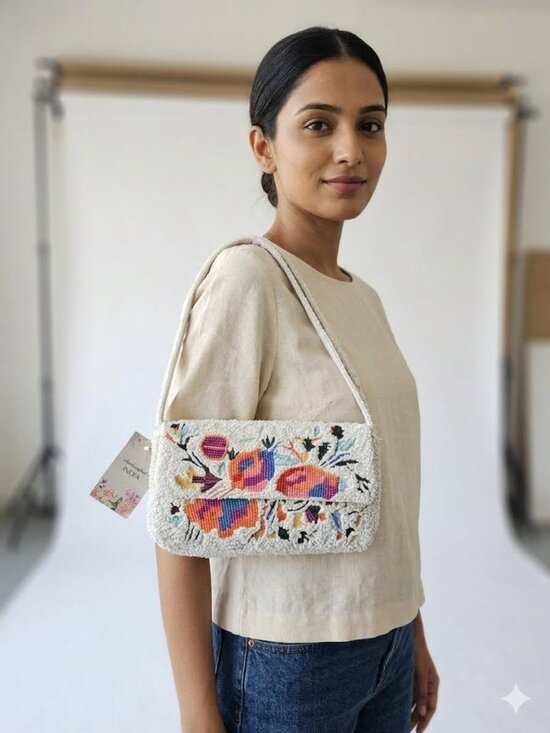 Handbags - NWT Handcrafted in India Viral Beaded Floral Shoulder Bag – Boutique Style
